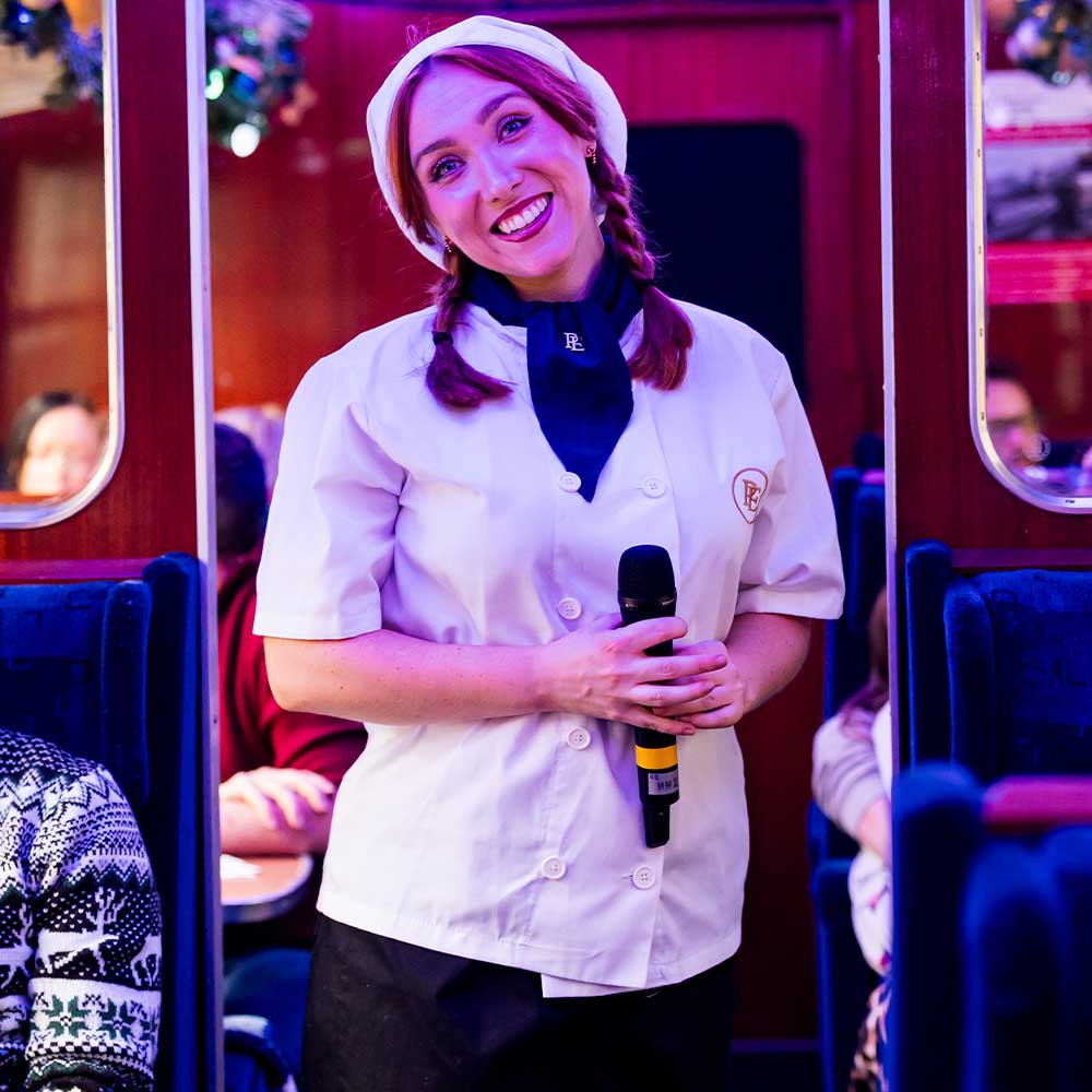 chef with cups at the polar express train ride