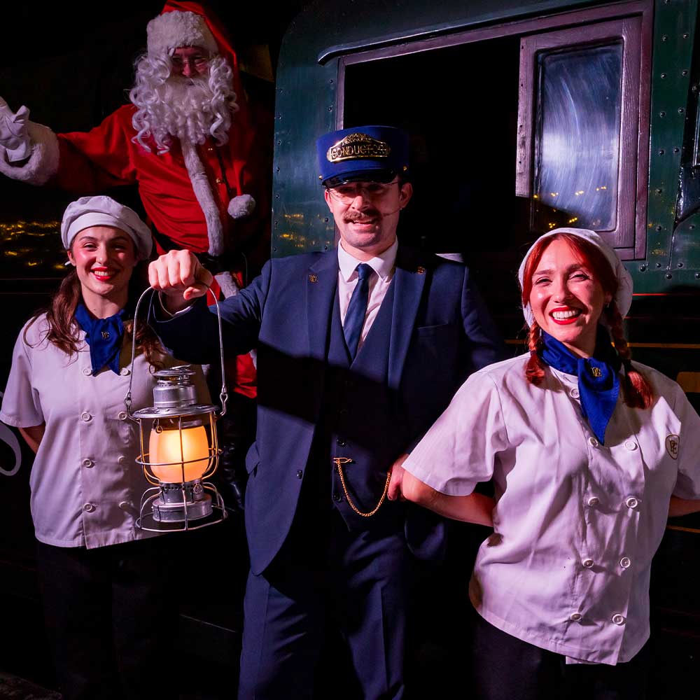 carollers at the polar express train ride 